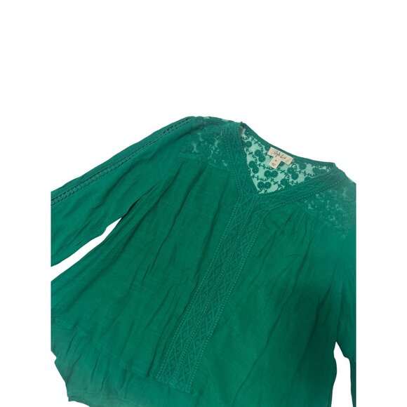 NWT Style & Co Womens Green Boho Lace Blouse PP Flowy V-Neck Long Sleeve 1774 - Picture 5 of 7